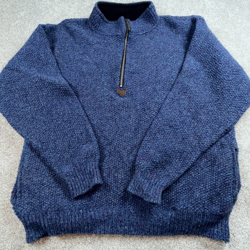 Alps Mens Blue Donegal Wool Blend Quarter Zip Sweater Large Made in USA Confetti
